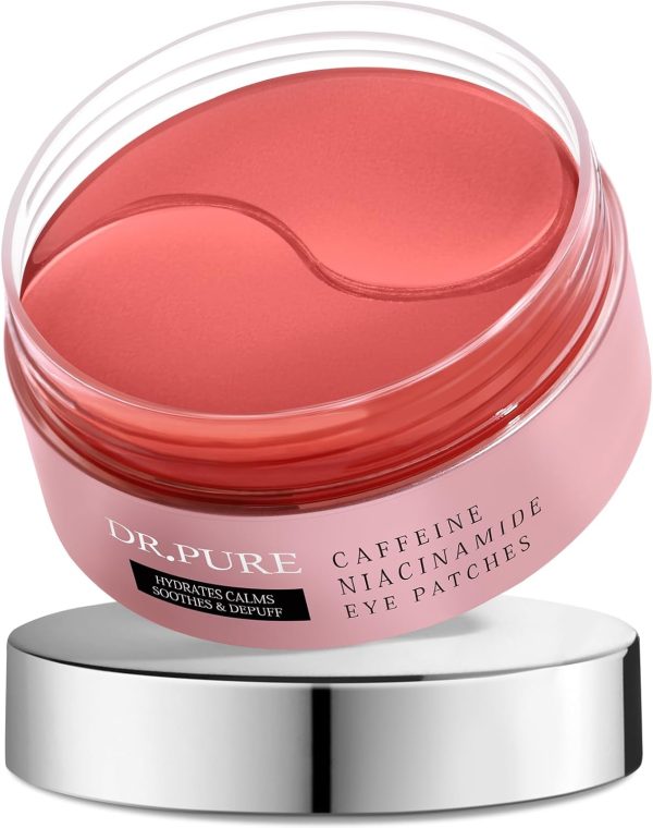 Dr. Pure Under Eye Patches for Puffiness: Caffeine Eye Mask Soothe Fine Lines Wrinkles with Niacinamide Hyaluronic Acid - Reduce Dark Circles Eye Gel Pad (30 Pairs)