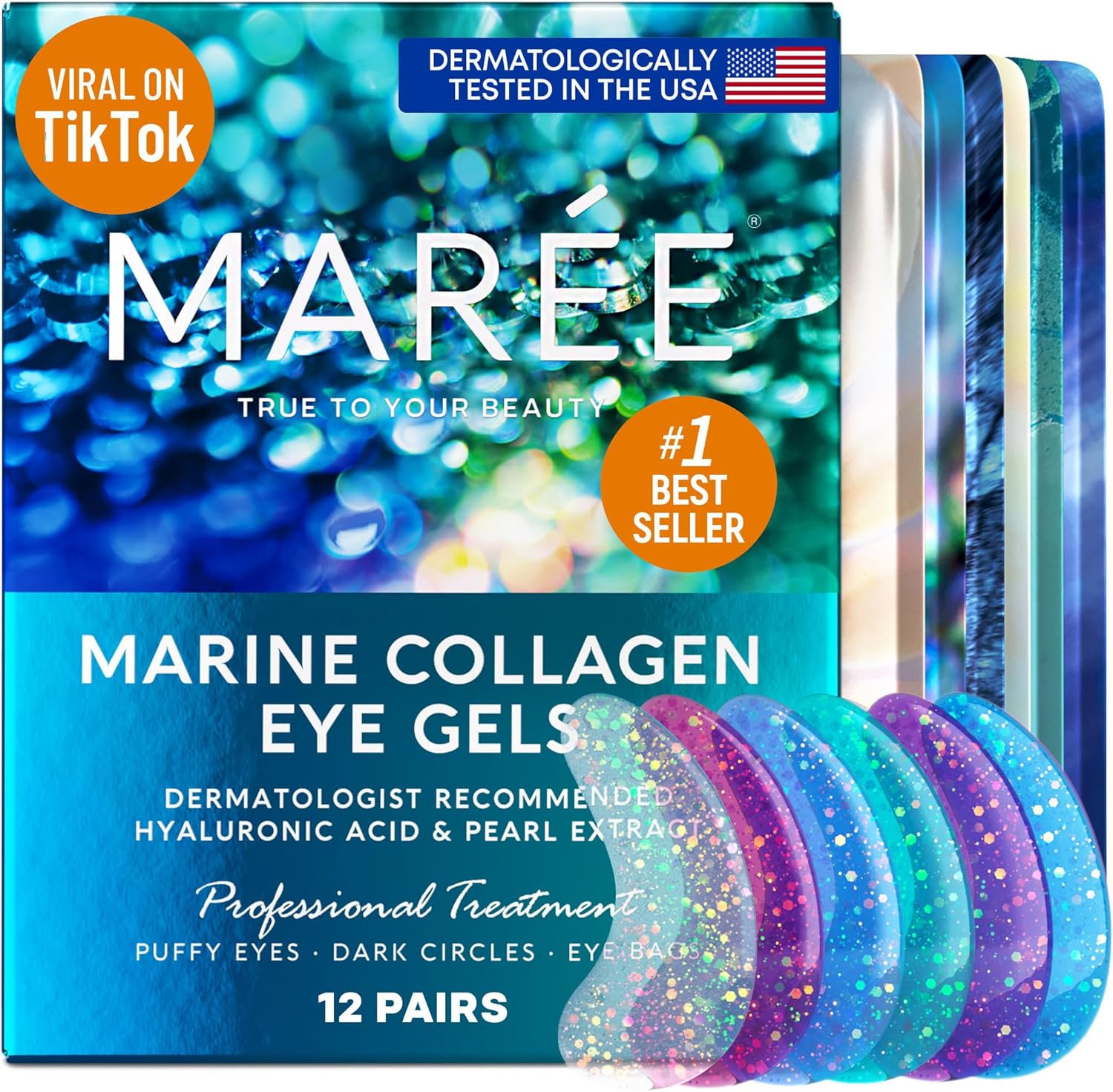 MAREE Eye Gels - Under Eye Gels for Puffy Eyes and Dark Circles with Natural Marine Collagen & Hyaluronic Acid - Anti-Aging Eye Mask for Face to Soothe Puffiness, Eye Bags and Wrinkles