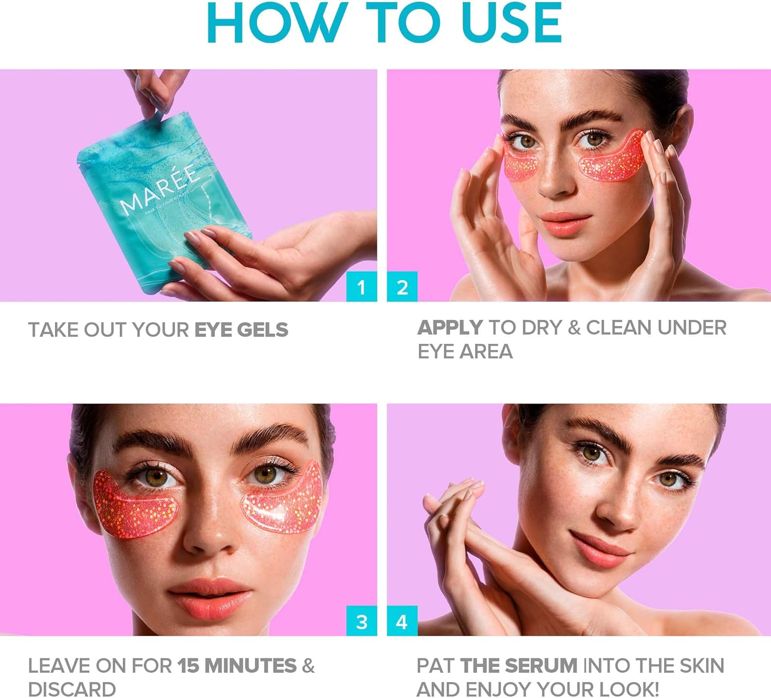 MAREE Eye Gels - Under Eye Gels for Puffy Eyes and Dark Circles with Natural Marine Collagen & Hyaluronic Acid - Anti-Aging Eye Mask for Face to Soothe Puffiness, Eye Bags and Wrinkles - Image 6