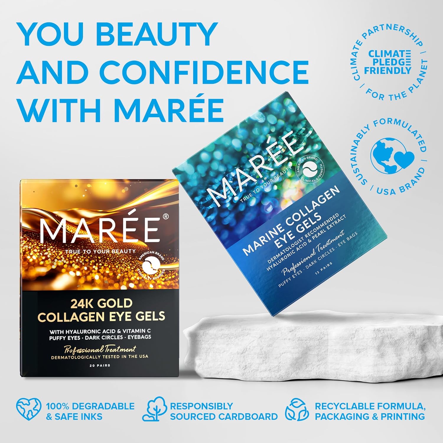 MAREE Eye Gels - Under Eye Gels for Puffy Eyes and Dark Circles with Natural Marine Collagen & Hyaluronic Acid - Anti-Aging Eye Mask for Face to Soothe Puffiness, Eye Bags and Wrinkles - Image 8