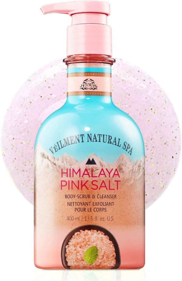 NATURAL HIMALAYA PINK SALT SPA 2-in1 BODY WASH & BODY SCRUB(13.53fl.oz) - Natural Exfoliating Salt Scrub for Deep Cleansing - Exfoliate & Moisturize Skin Polishes