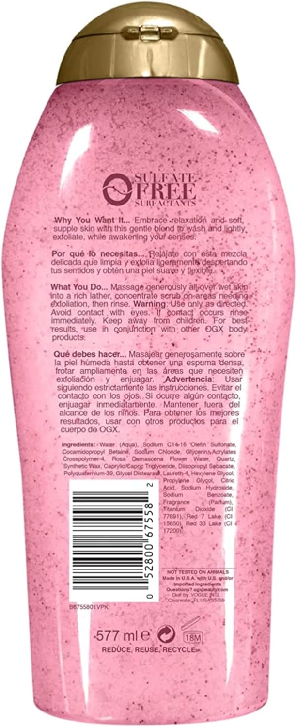 OGX Sensitive + Pink Sea Salt & Rosewater Sulfate-Free Soothing Body Scrub with Healing Rose Quartz, Gentle Exfoliating Daily Body Wash to Soften & Smooth Skin, 19.5 Fl Oz - Image 8
