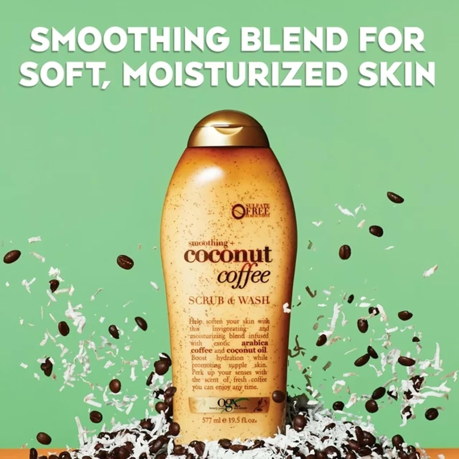 OGX Smoothing + Coconut Coffee Exfoliating Body Scrub with Arabica Coffee & Coconut Oil, Moisturizing Body Wash for Dry Skin, Paraben-Free with Sulfate-Free Surfactants, 19.5 Fl Oz - Image 3