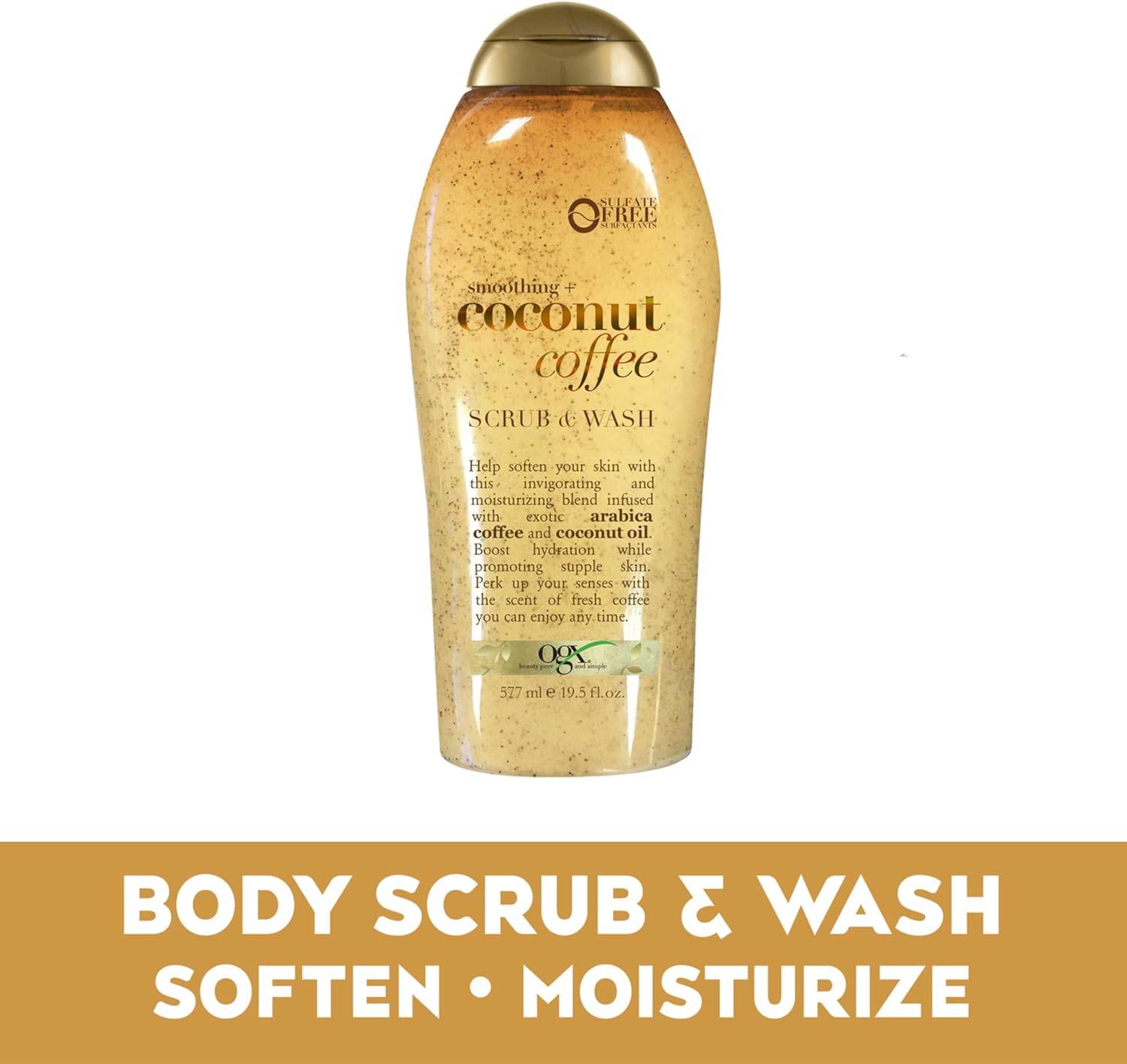 OGX Smoothing + Coconut Coffee Exfoliating Body Scrub with Arabica Coffee & Coconut Oil, Moisturizing Body Wash for Dry Skin, Paraben-Free with Sulfate-Free Surfactants, 19.5 Fl Oz - Image 4