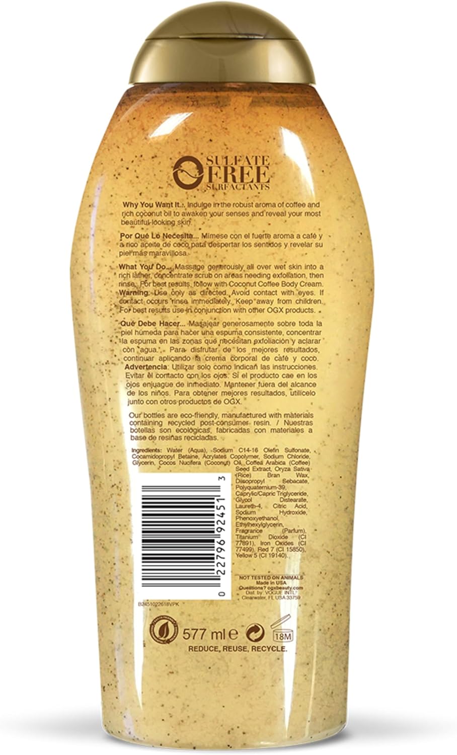 OGX Smoothing + Coconut Coffee Exfoliating Body Scrub with Arabica Coffee & Coconut Oil, Moisturizing Body Wash for Dry Skin, Paraben-Free with Sulfate-Free Surfactants, 19.5 Fl Oz - Image 8
