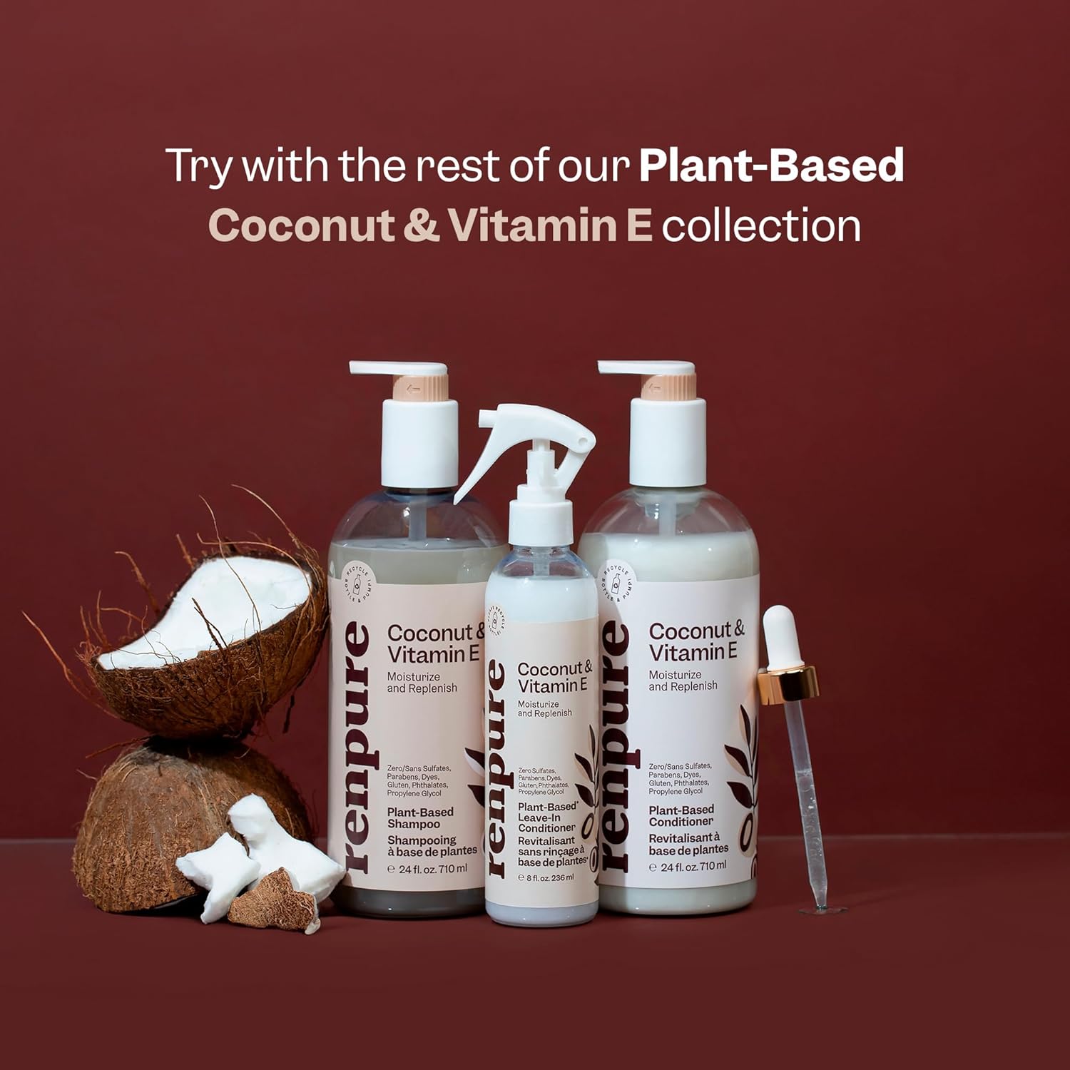 RENPURE Plant Based Natural Leave In Conditioner Spray - Hydrating Vitamin E & Coconut Oil Deep Conditioner for Hair & Beards - Sulfate Free, Anti Frizz, Heat Protectant Detangler Spray Leave In - Image 5
