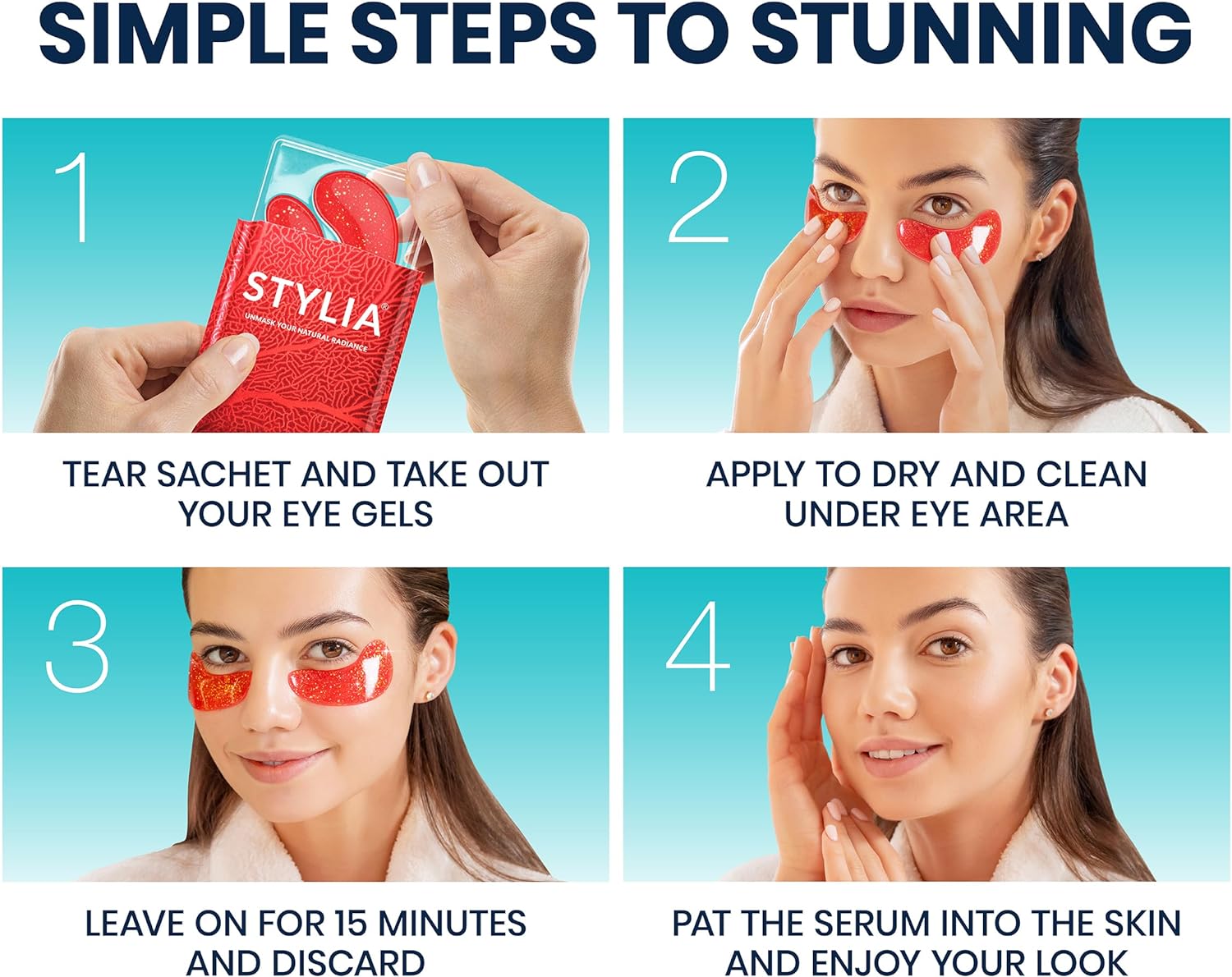 Under Eye Patches for Dark Circles and Puffy Eyes (30 Pairs), Marine Collagen Eye Gel Pads for Puffiness with Vitamin C, Hyaluronic Acid, and Pearl Extract, Eye Mask for Dark Circles and Puffiness - Image 7