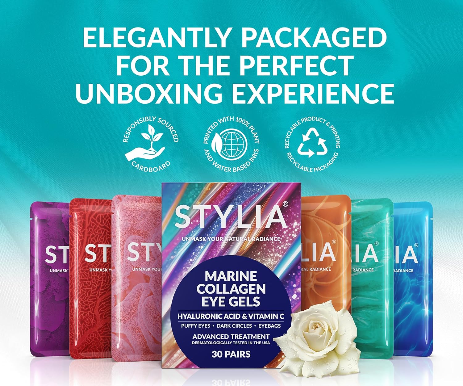 Under Eye Patches for Dark Circles and Puffy Eyes (30 Pairs), Marine Collagen Eye Gel Pads for Puffiness with Vitamin C, Hyaluronic Acid, and Pearl Extract, Eye Mask for Dark Circles and Puffiness - Image 8